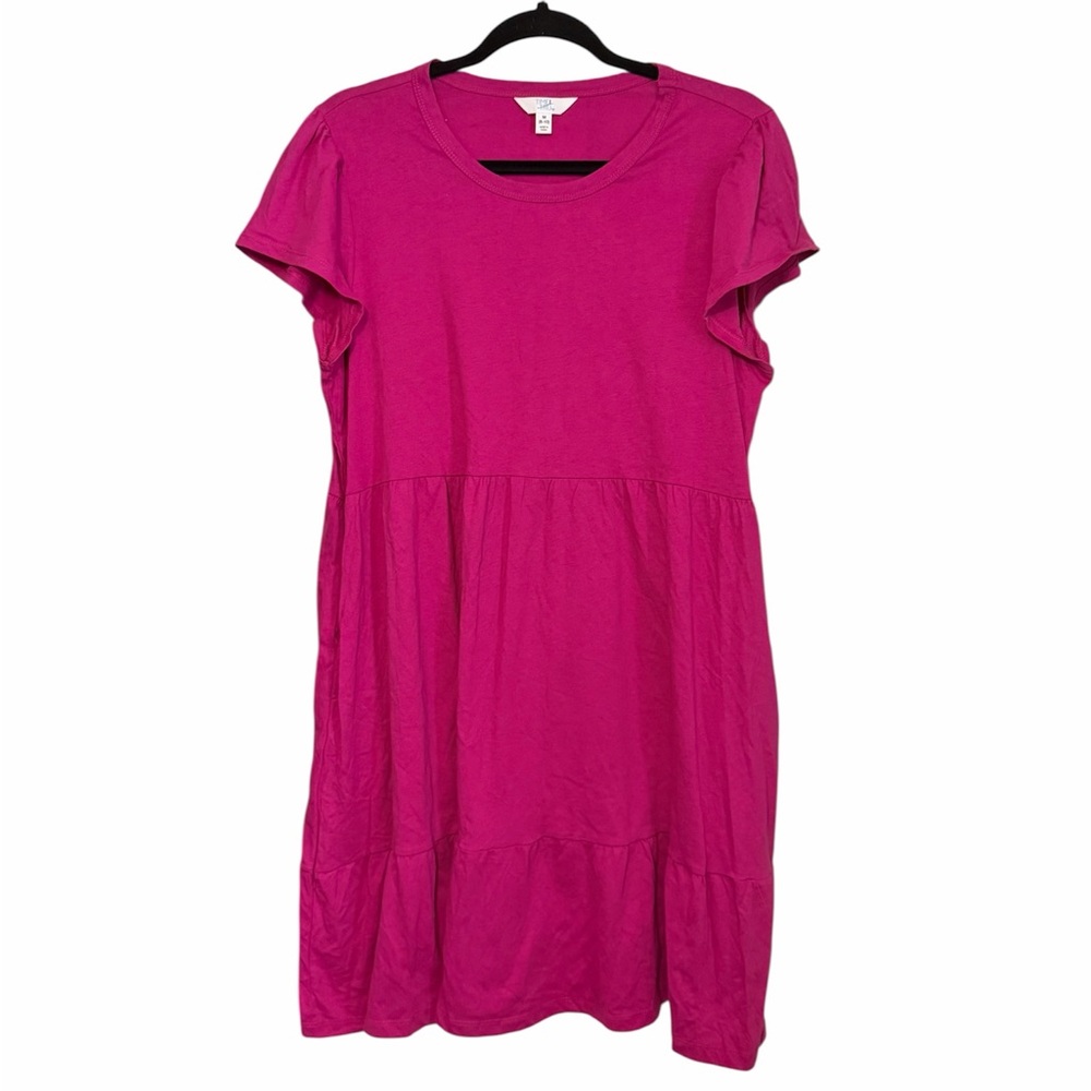 Women’s Time & Tru Fuchsia Short Sleeve Tiered Dress